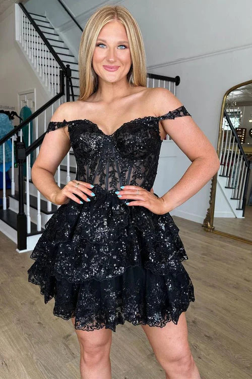 omberprom Short A-Line Graduation Dresses Sweetheart Tiered Homecoming Dress
