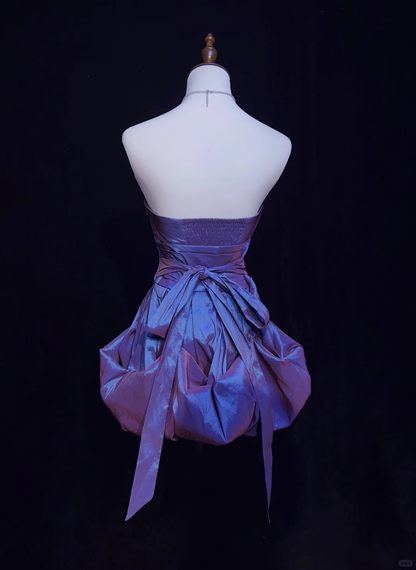 Dreamy and charming purple tube top three-dimensional flower waist slim fit flower bud skirt short skirt homecoming dress R4957