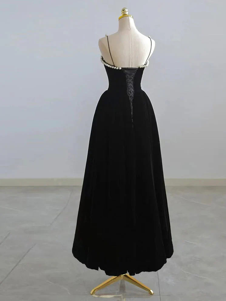 Retro Burgundy Beaded Spaghetti Strap Design A-line Velvet Party Dress Homecoming Dress TP4058