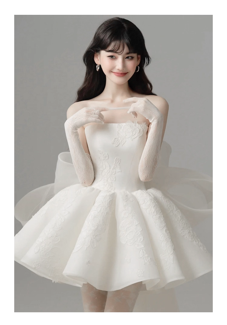 Classy Strapless Organza Appliques White A Line Short Homecoming Dress Formal Birthday Outfits With Bow Y9563