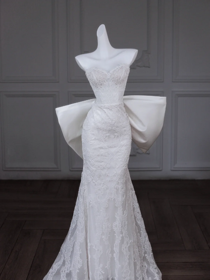 White tube top waist bow design slim hip long dress bridal dress R5776