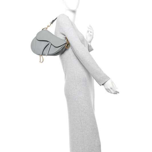 Grained Calfskin Saddle Bag Grey Stone