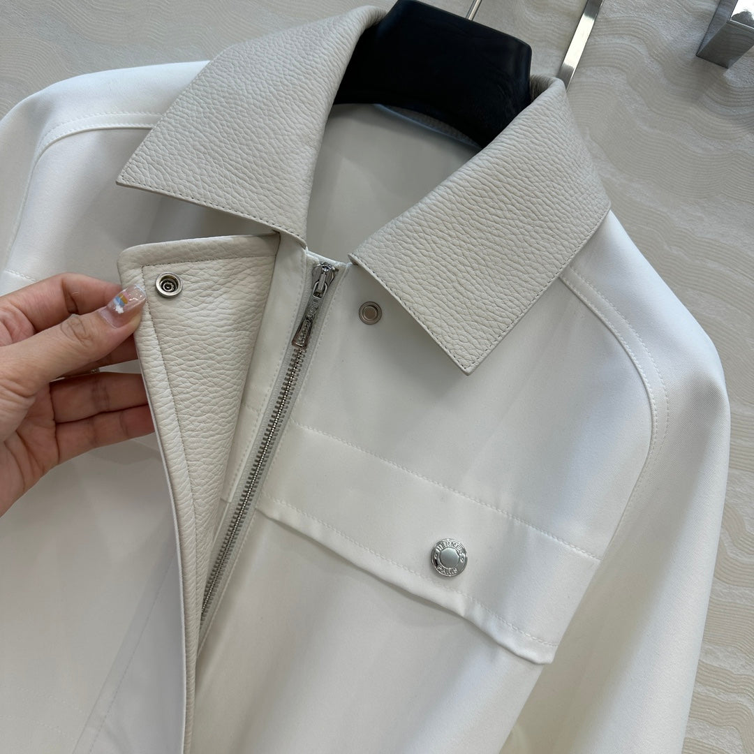 HM 25S Majia H-Belt Coat in White Goatskin