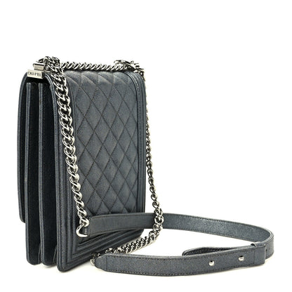 Iridescent Caviar Quilted North South Boy Flap Silver