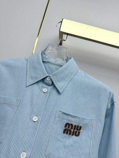 Miumiu 2026 Short-Sleeve Long-Sleeve Shirt Blue Cotton 351550
