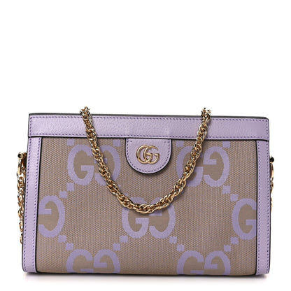Monogram Jumbo GG Textured Dollar Calfskin Small Ophidia Chain Shoulder Bag Beige Lapis