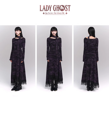 New Gothic Style Fashion Bell Sleeve Design Sense Long-sleeved Split Dress TP2932