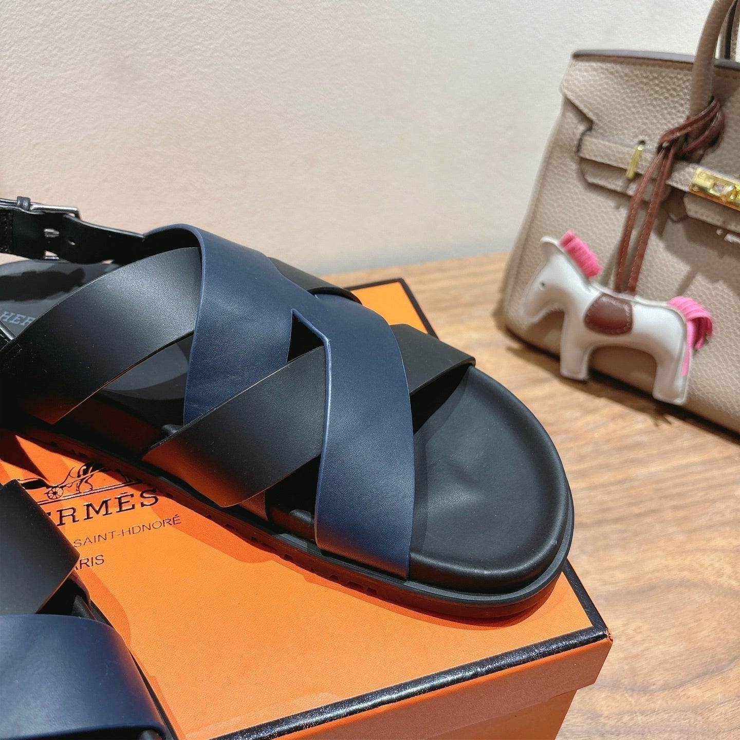 HM 25 Heracles Sandal Black Dark Blue Calfskin