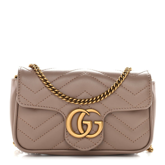 Calfskin Matelasse Super Mini GG Marmont Shoulder Bag Porcelain Rose