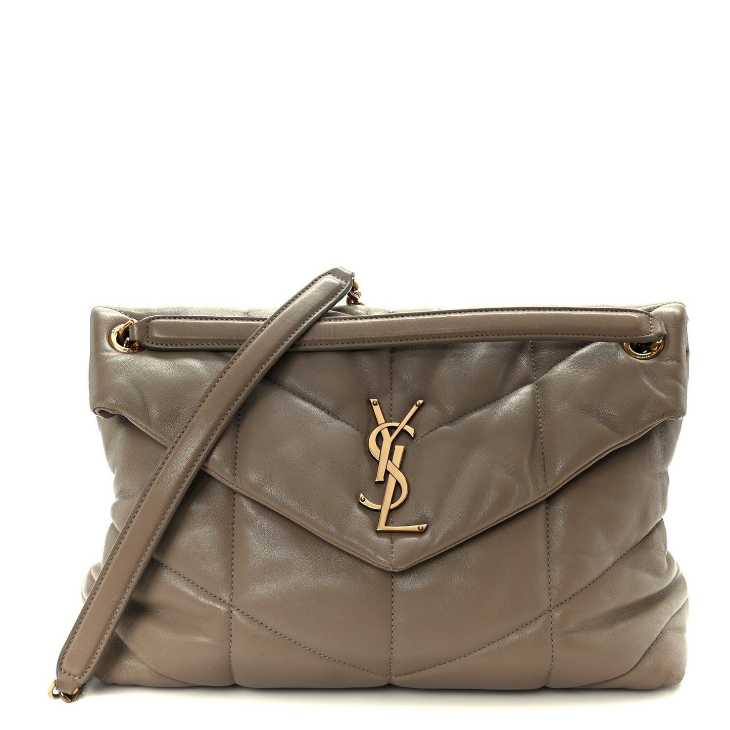 Lambskin Quilted Medium Loulou Puffer Monogram Chain Satchel Dusty Grey
