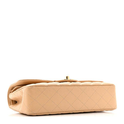 Caviar Quilted Medium Double Flap Beige Clair