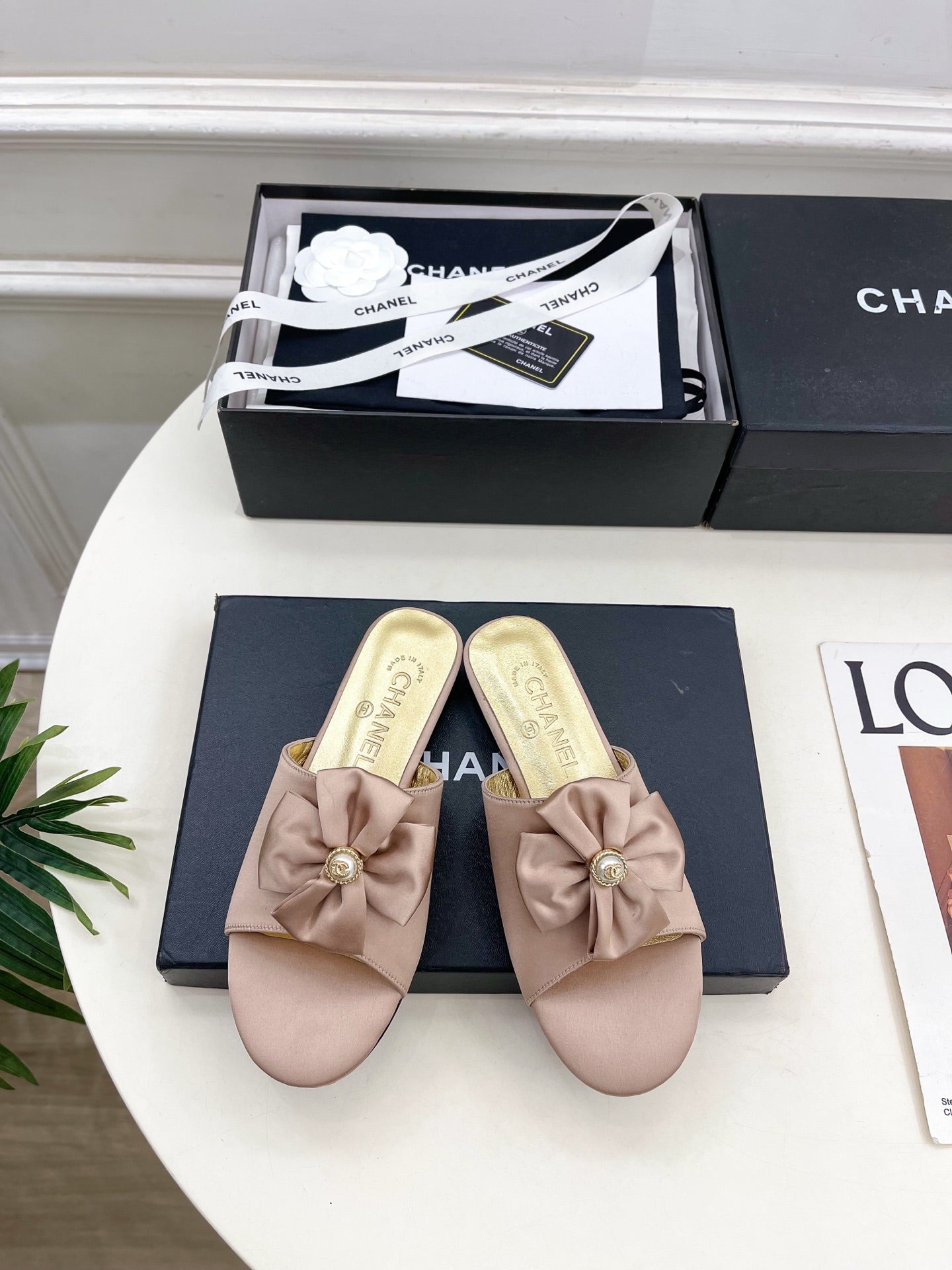 CC 26s Bow Slippers Dusty Rose Satin Sheepskin 586898