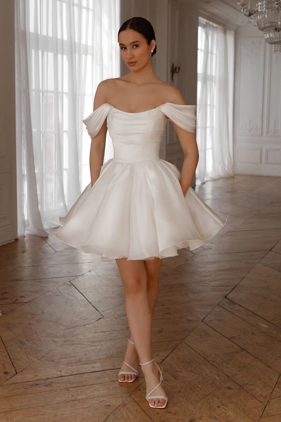 Gentle style one-shoulder tube top waist slimming A-line puffy skirt homecoming dress R3856