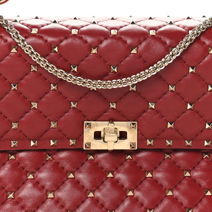 Nappa Large Rockstud Spike Shoulder Bag Rubino