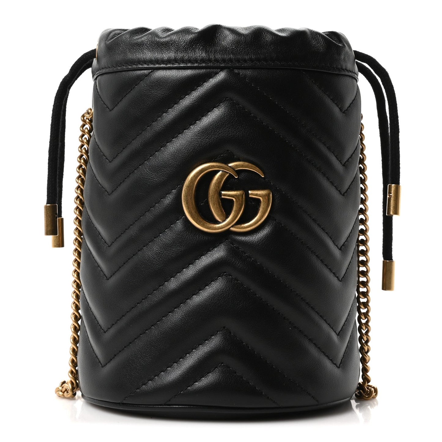 Calfskin Matelasse Mini GG Marmont 2.0 Bucket Bag Black