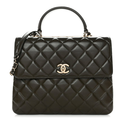 Lambskin Quilted Large Trendy CC Dual Handle Flap Bag Khaki