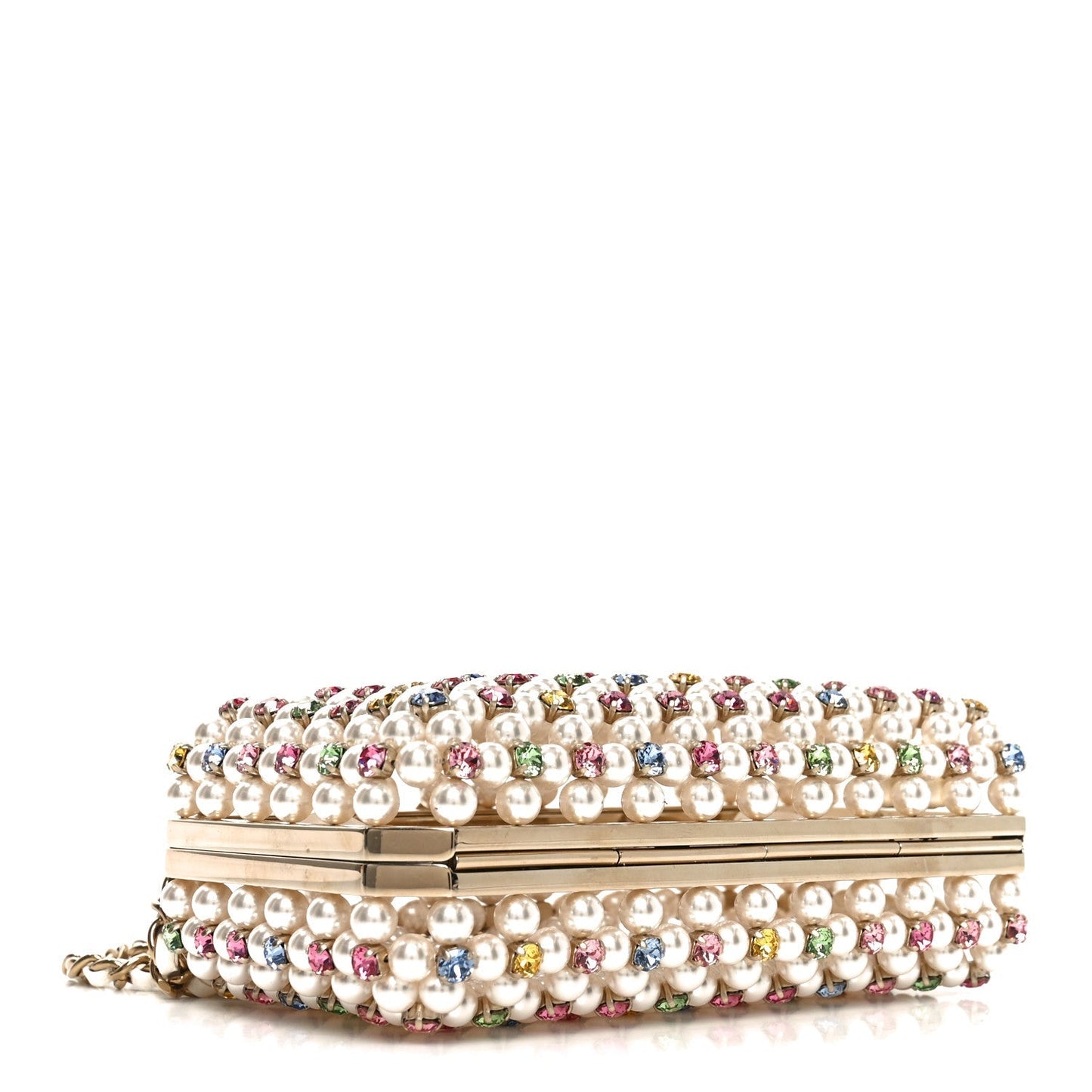 Metal Pearl Minaudiere CC Evening Bag White Gold Multicolor