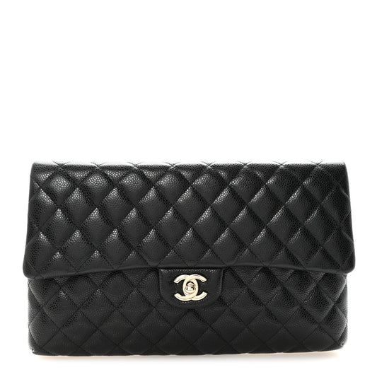Caviar Quilted Flap Clutch Black