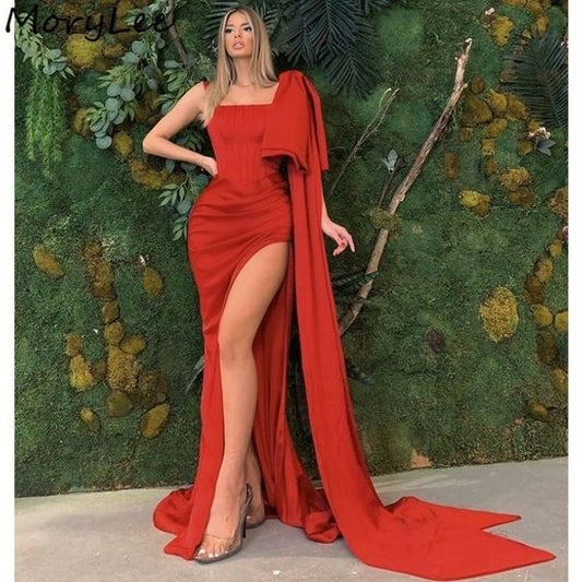 Women s satin slit long gown prom dresses