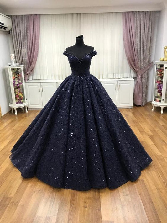 Navy Blue Ball Gown Prom Dresses Long Sexy Prom Dress