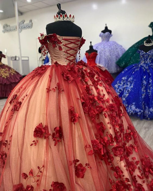 Burgundy quinceañera dress Ball Gown Prom Dresses Evening Gown