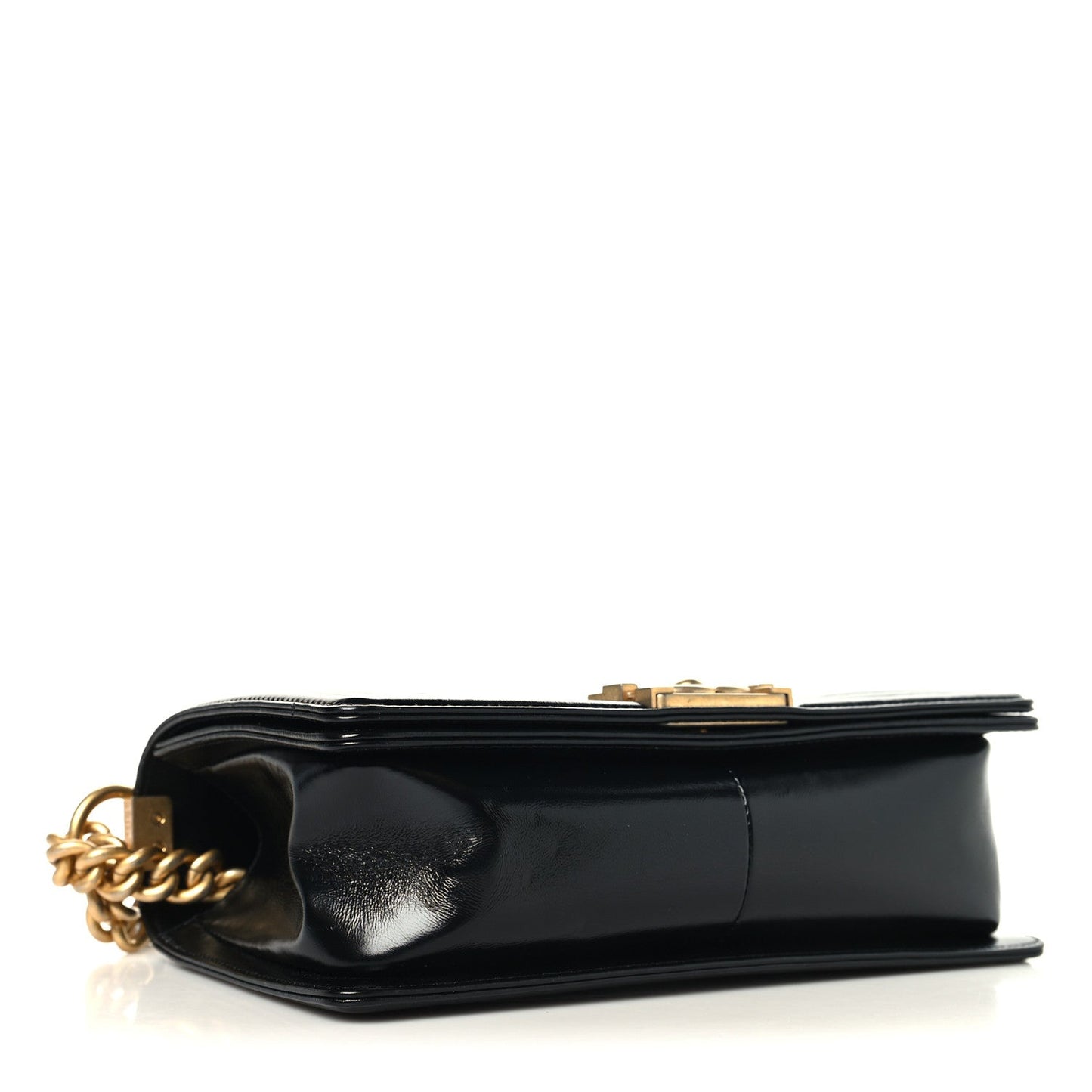 Metallic Glazed Calfskin Medium Boy Flap Black Gold