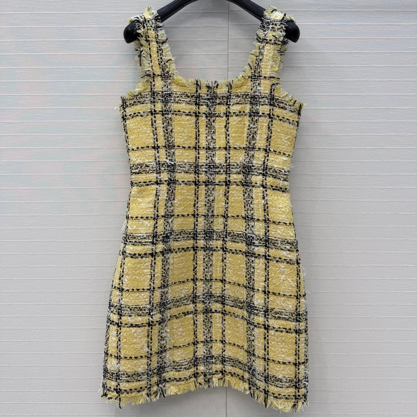 Balmain 26s Slip Dress Yellow Black Tweed 346071