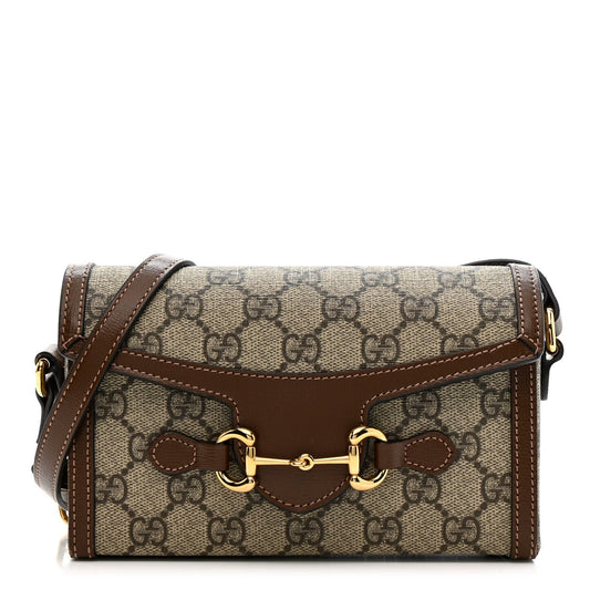 GG Supreme Monogram Mini Horsebit 1955 Shoulder Bag Beige Brown Sugar