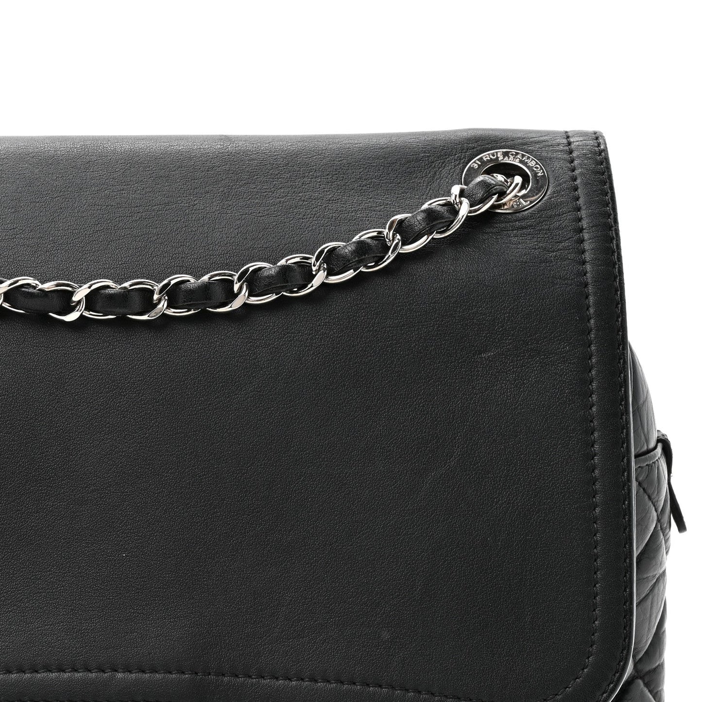Aged Calfskin Quilted Easy Zip Flap Bag Black