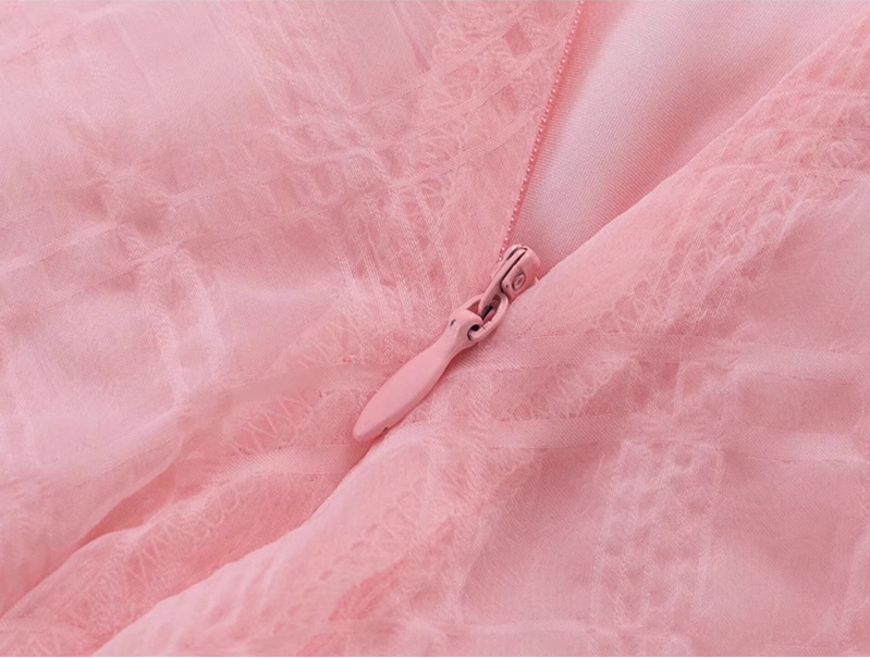 2025 Summer New French Pink Gentle Style Mermaid Princess Plaid Dress R0966