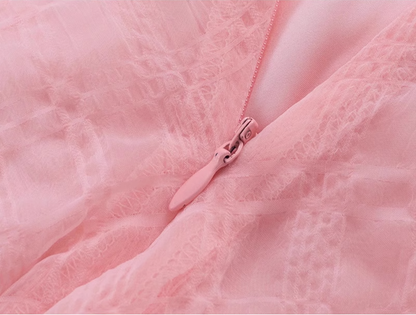2025 Summer New French Pink Gentle Style Mermaid Princess Plaid Dress R0966