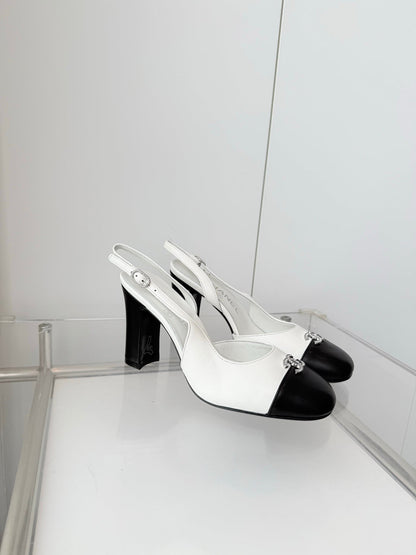 Chanel 26 High Heels Black White  90 in Lambskin 597387