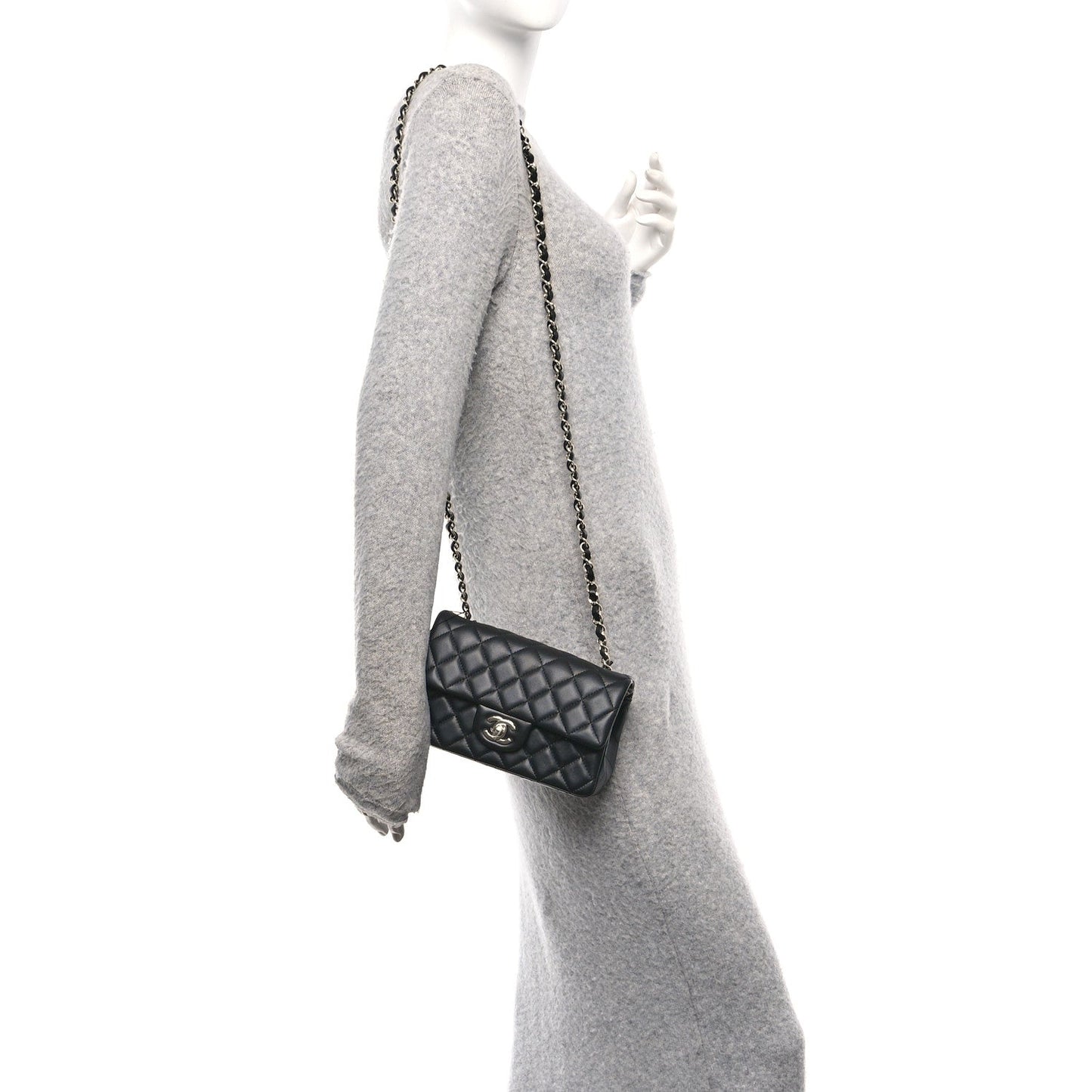 Lambskin Quilted Mini Rectangular Flap Black