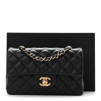 Lambskin Quilted Mini Rectangular Flap Black