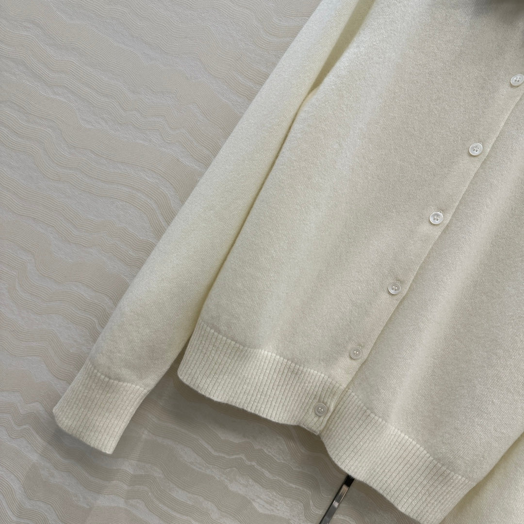 Miumiu Detachable Shirt Cardigan White Collar and Cashmere