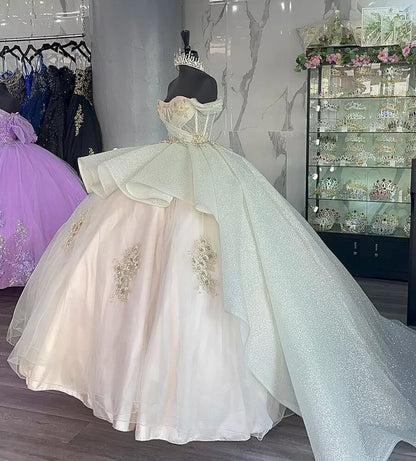 Sage Quince Dress off shoulder ball gown prom dress      S3525