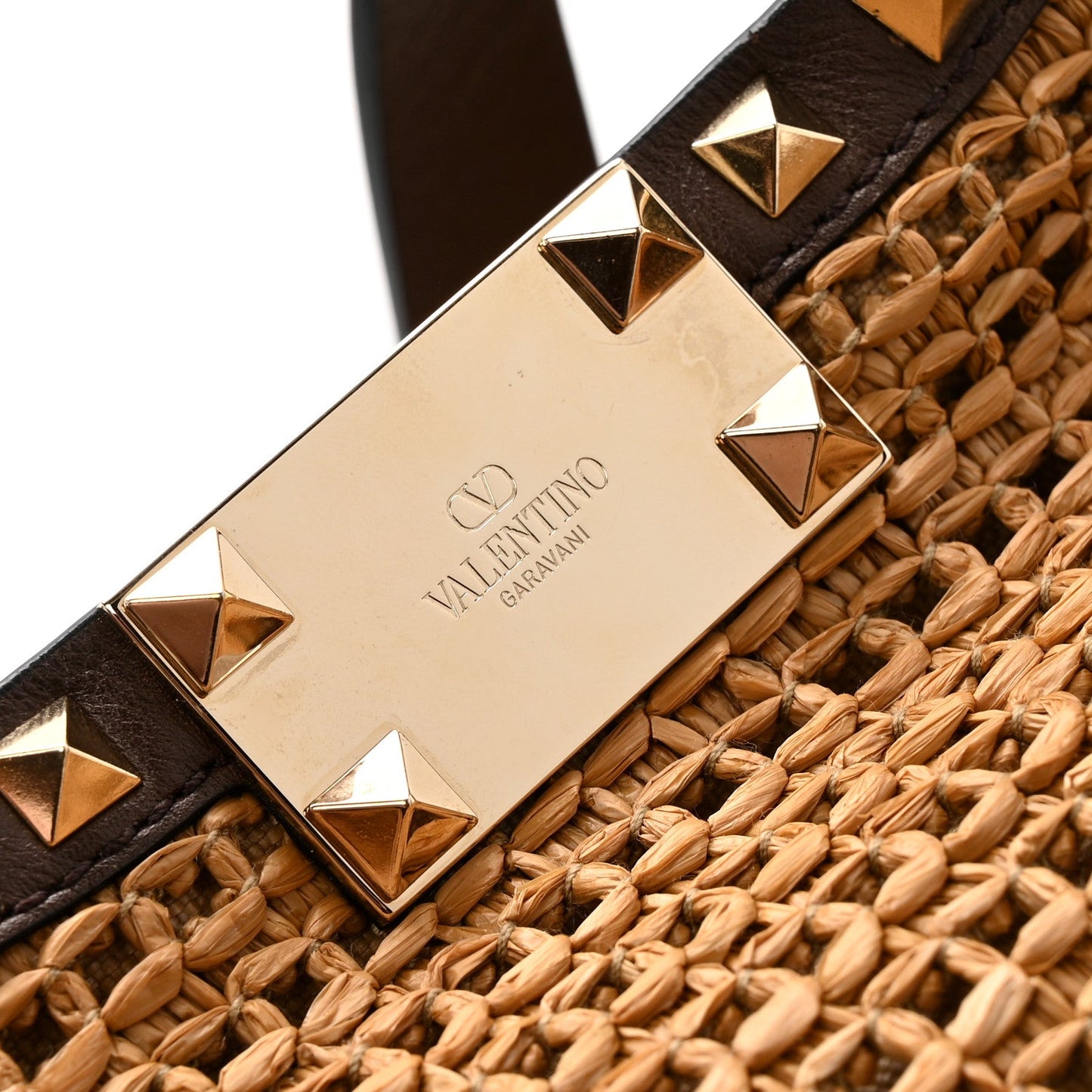 Synthetic Raffia Calfskin Rockstud Small Garden Tote Bag Tobacco Cacao