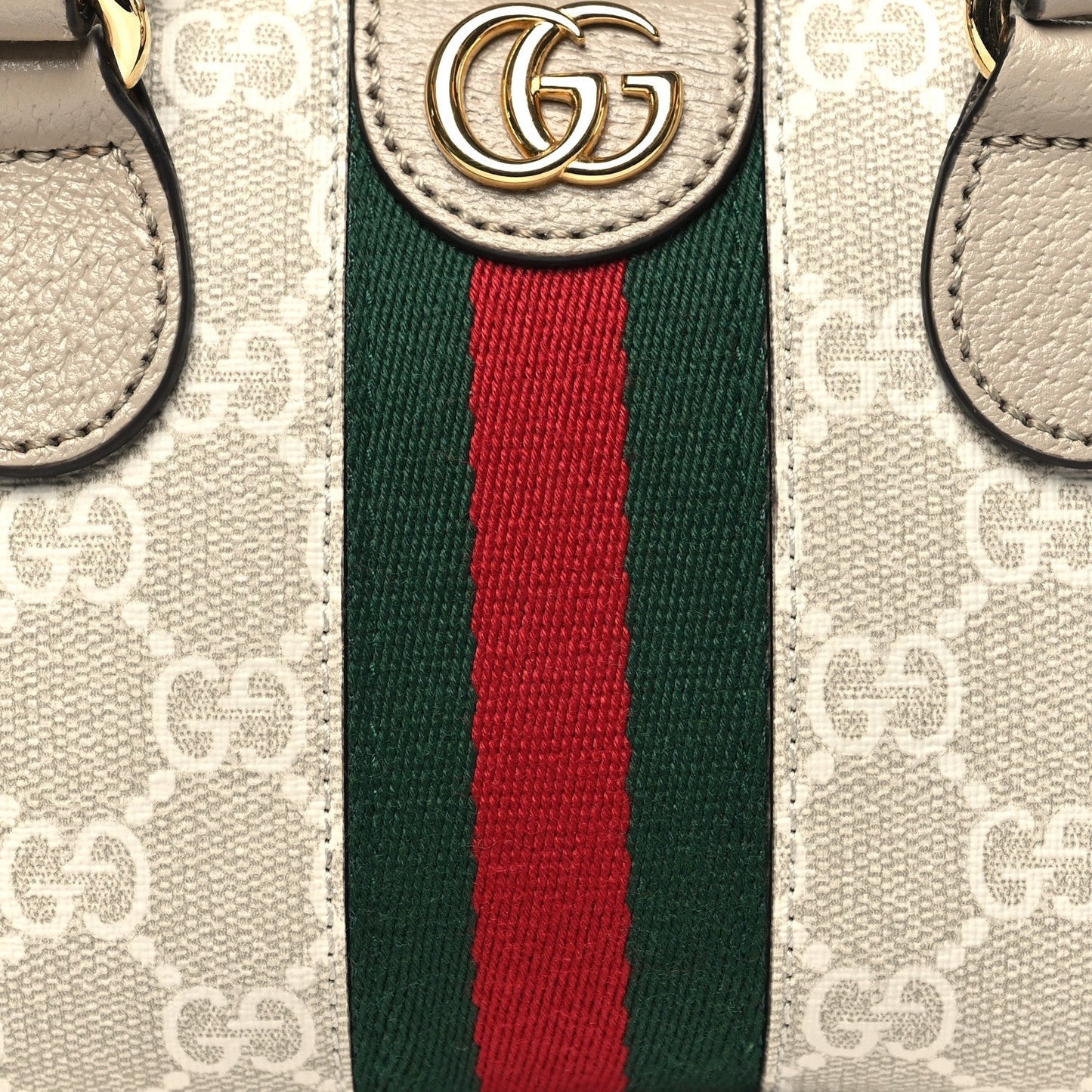 GG Supreme Monogram Textured Dollar Calfskin Web Mini Ophidia Top Handle Bowler Bag Beige Mystic White Oatmeal