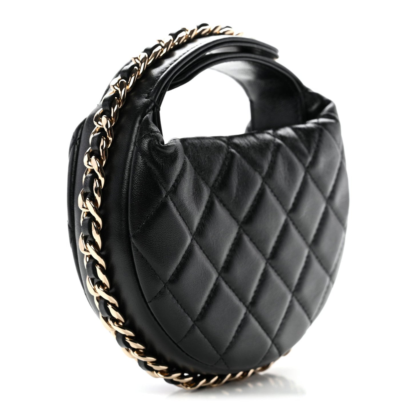 Lambskin Quilted Chain Around Pouch Black