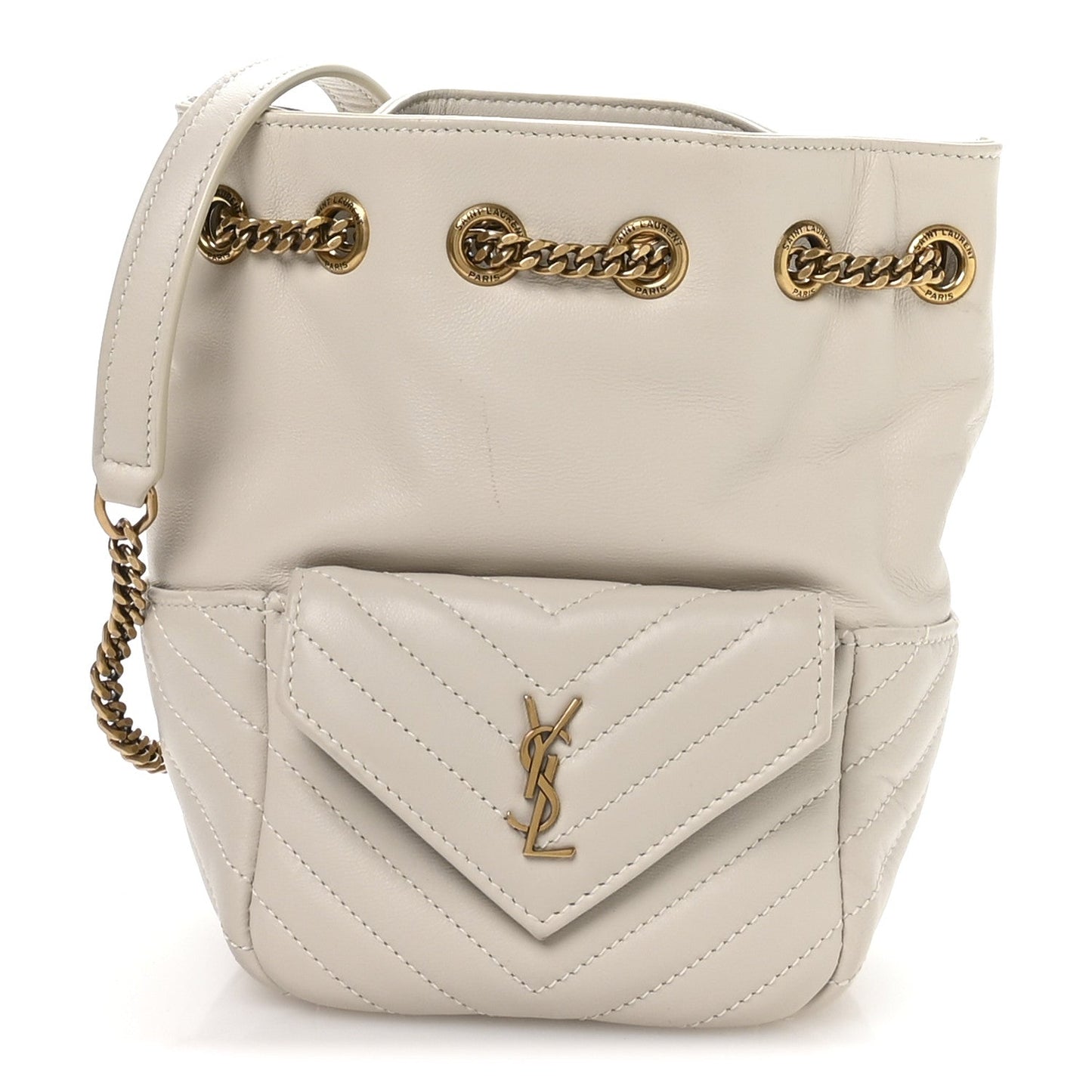 Lambskin Matelasse Monogram Joe Nano Bucket Bag Crema Soft