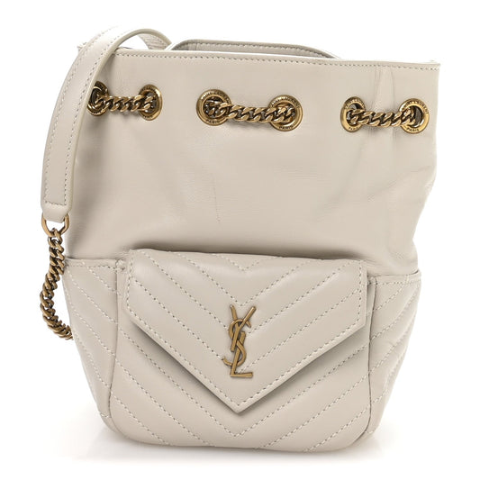 Lambskin Matelasse Monogram Joe Nano Bucket Bag Crema Soft