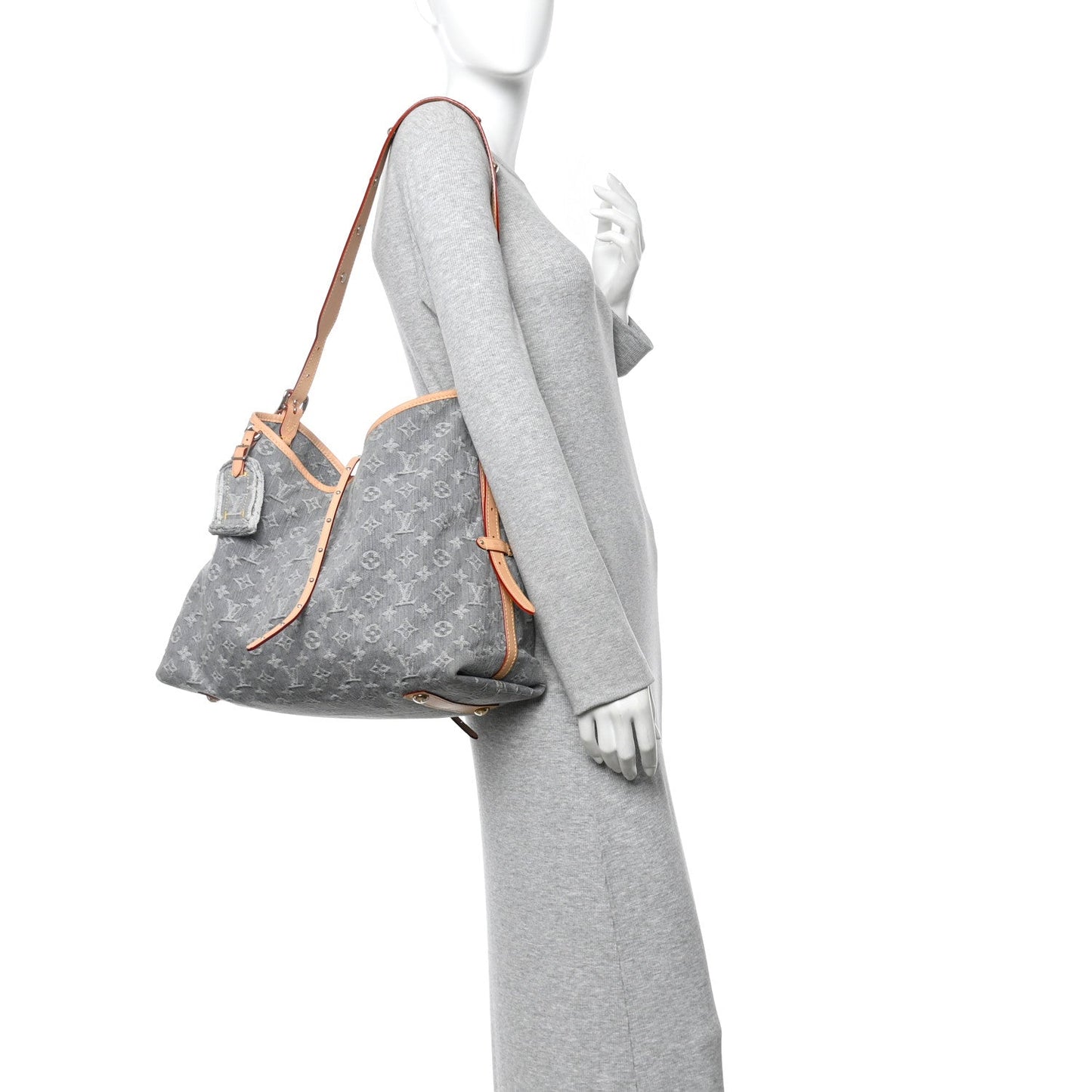 Monogram Denim CarryAll MM Washed Grey