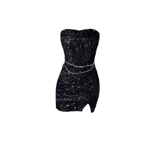Barbie hottie hip skirt black spring and autumn new tight sexy short skirt sequin tube top dress R0095
