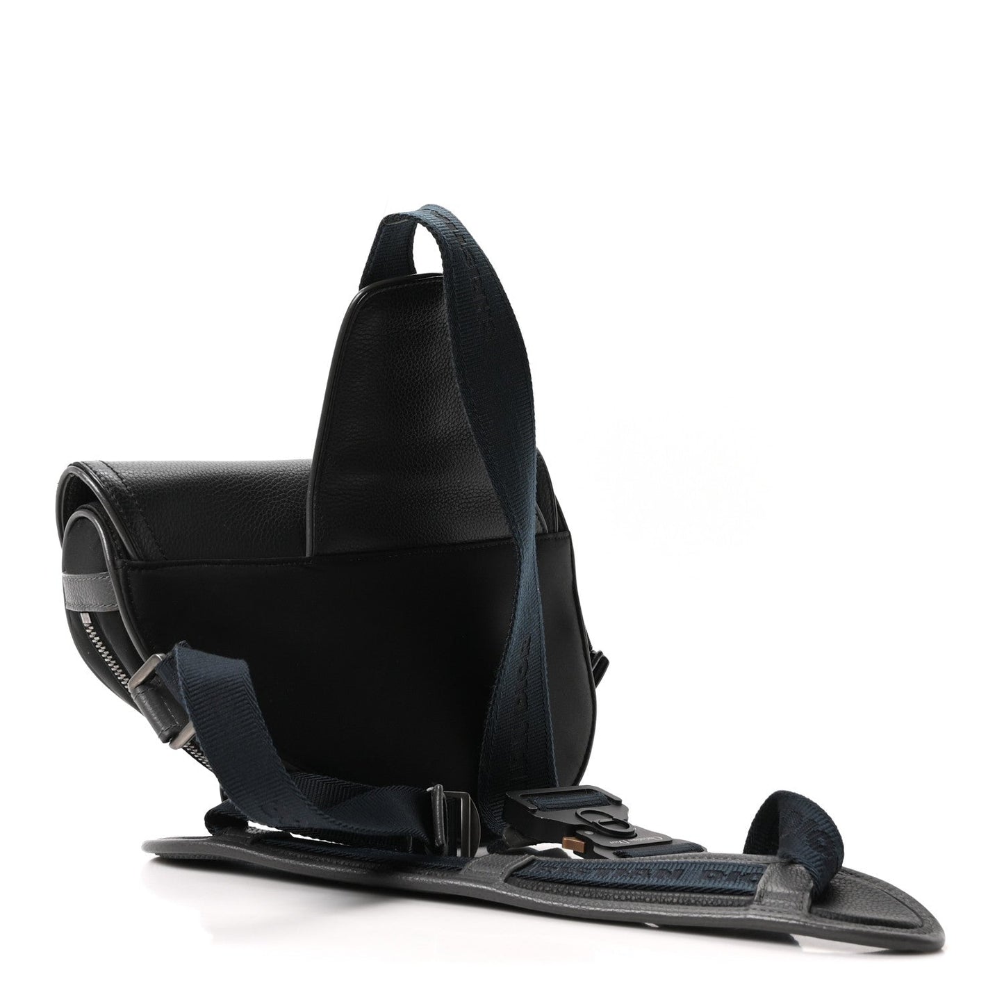 X Sacai Grained Calfskin Technical Fabric Mens Saddle Bag Black