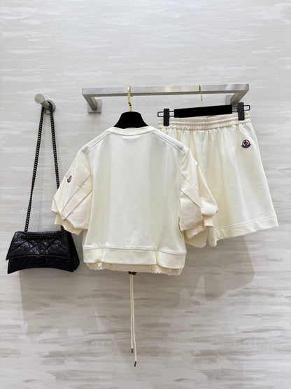 Moncle 25 Hem Drawstring Two-Piece Suit Cream Cotton 277623
