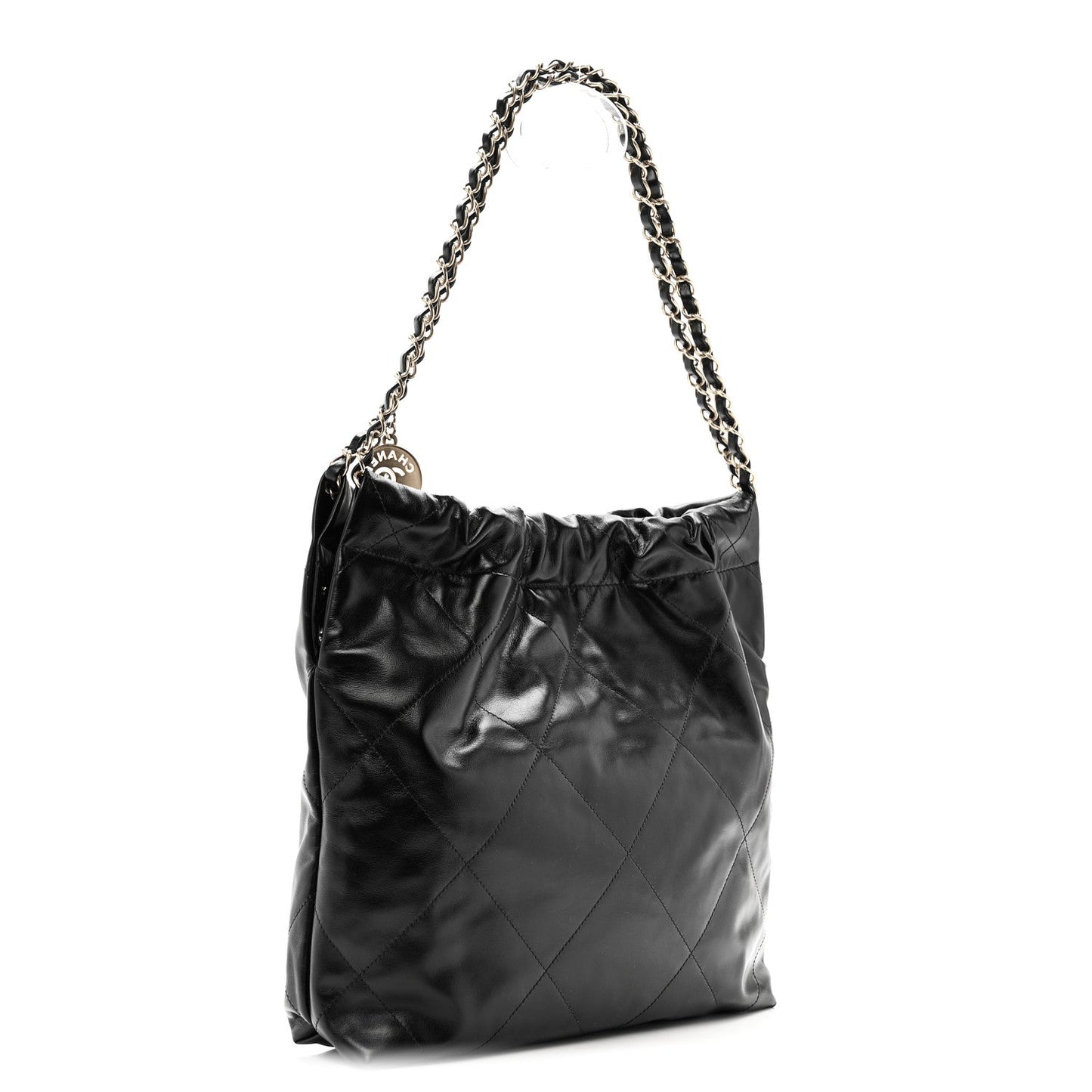 Shiny Crumpled Calfskin Quilted Enamel Heart Wallet On Chain WOC White