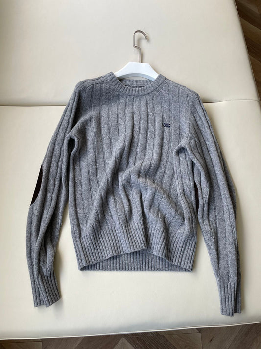 Celine Twisted Leather Sleeve Sweater Gray Cashmere