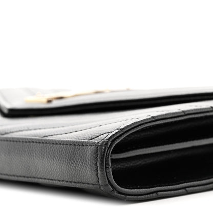 Grain De Poudre Matelasse Chevron Monogram Chain Wallet Black