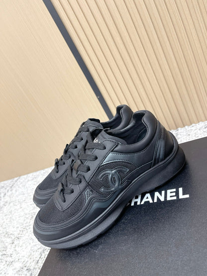 Chanel 26SS New Casual Black Sneakers in Cowhide with Mesh Cloth 591413