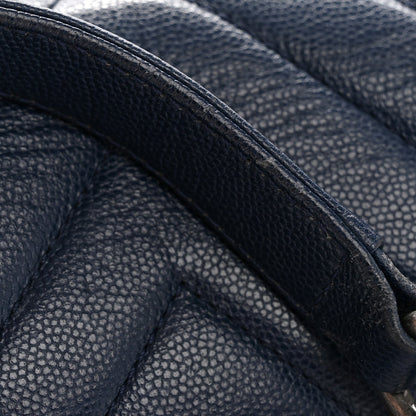 Caviar Chevron Quilted Medium Boy Flap Navy